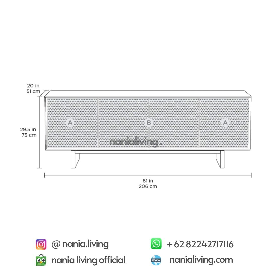 size Calabria Minimalist Teak Wood Sideboard TV with 4 Doors