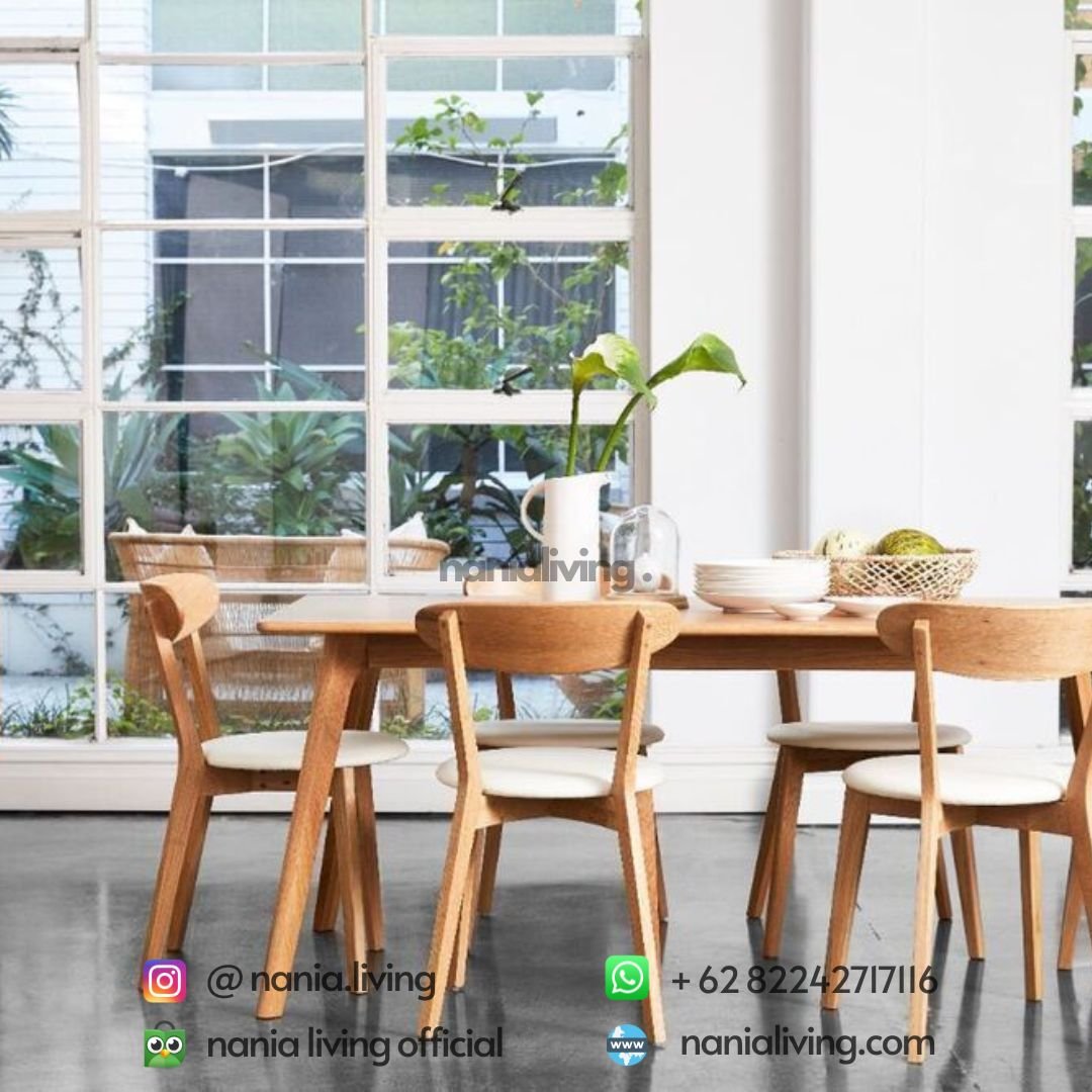 Central 6pc Teak Dining Table Minimalist with Cushioned Chairs 6 cv nania bintang utama