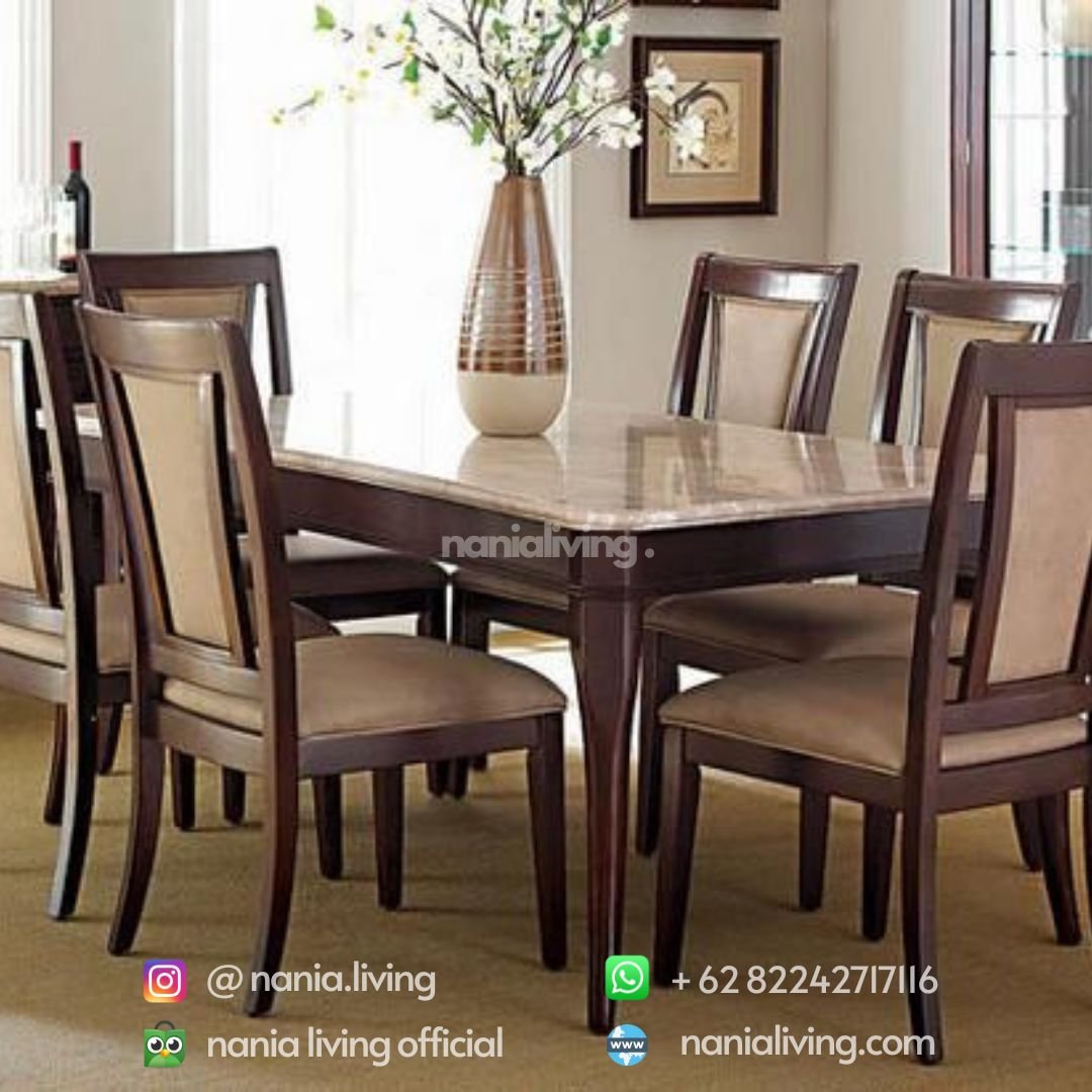 Exeter Minimalist Dining Table Teak Marble Table Top 2 cv nania bintang utama