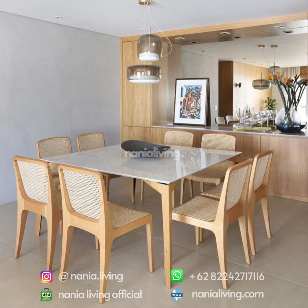 Inverness Square Dining Table Set with 8 Rattan Wicker Chairs