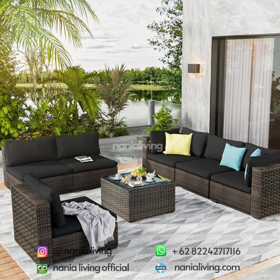 black Memphis Outdoor Rattan Guest Sofa Chair Set With Cushion