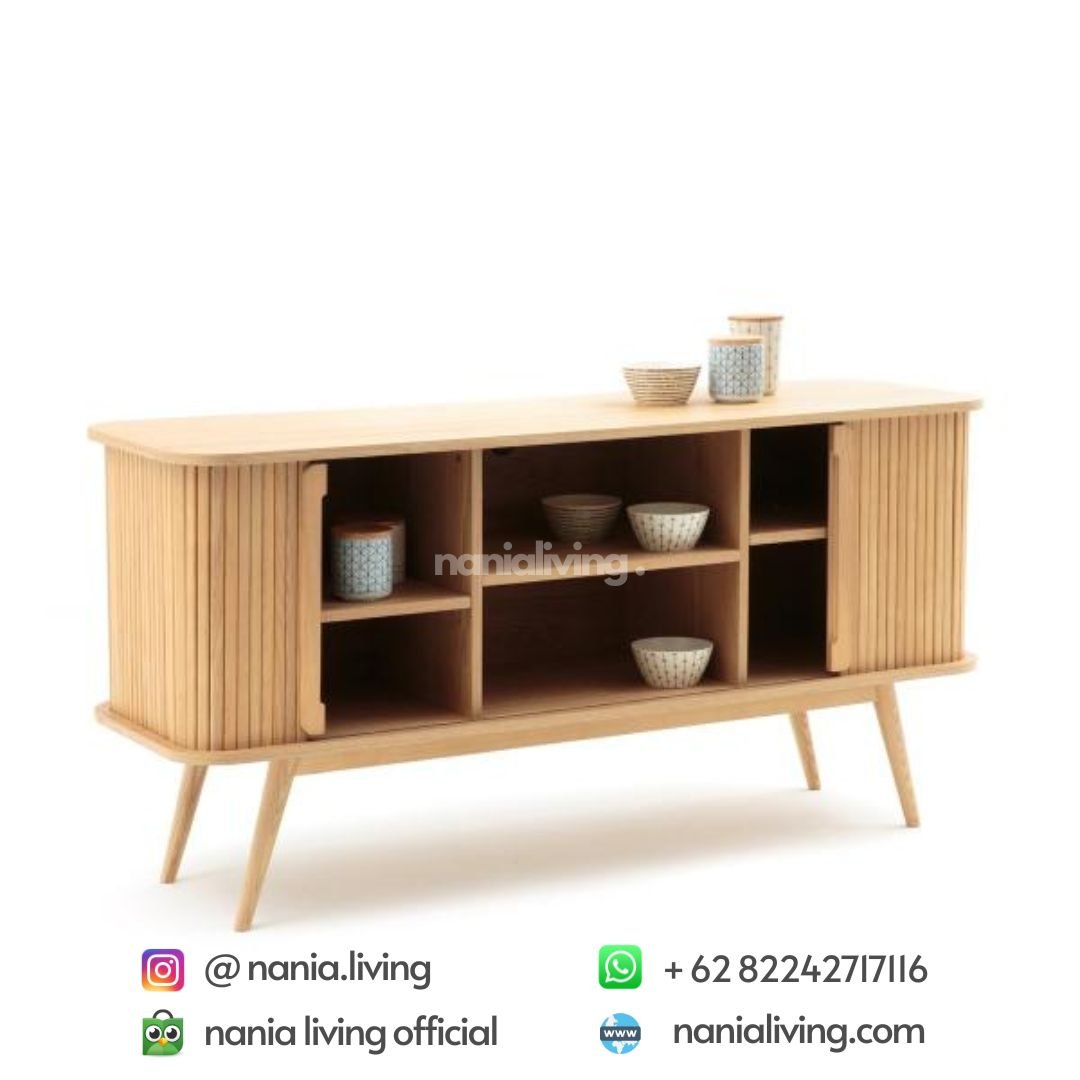 open door Molise Minimalist Teak Wood Credenza Natural 2 Door