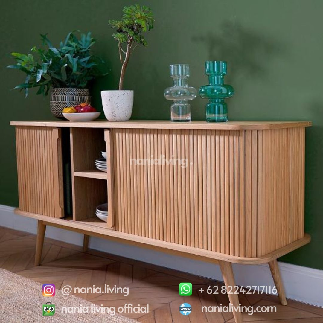 reakity Molise Minimalist Teak Wood Credenza Natural 2 Door