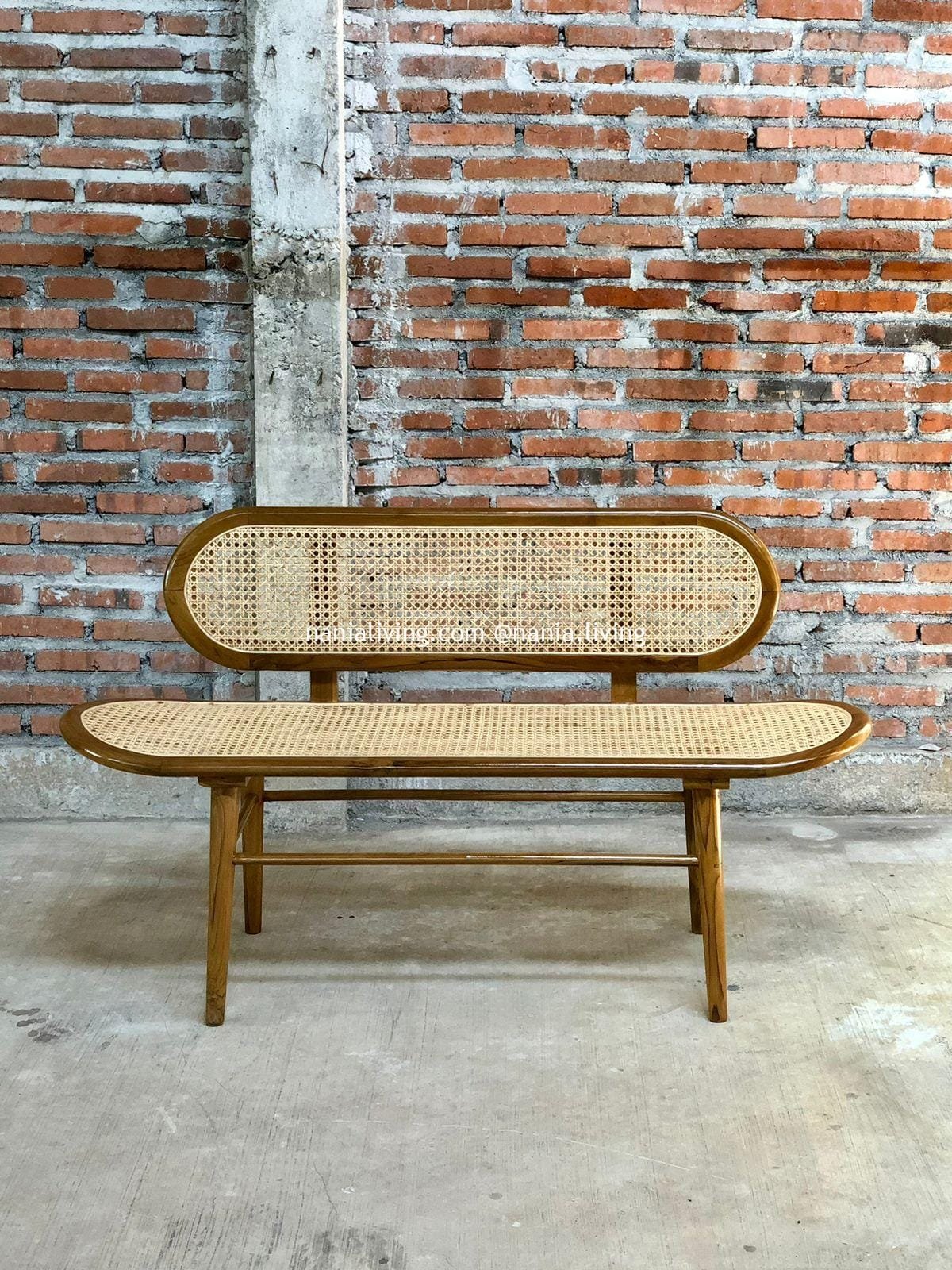 nania-adj (2) Harbour Original Rattan Bench with Rattan Backrest