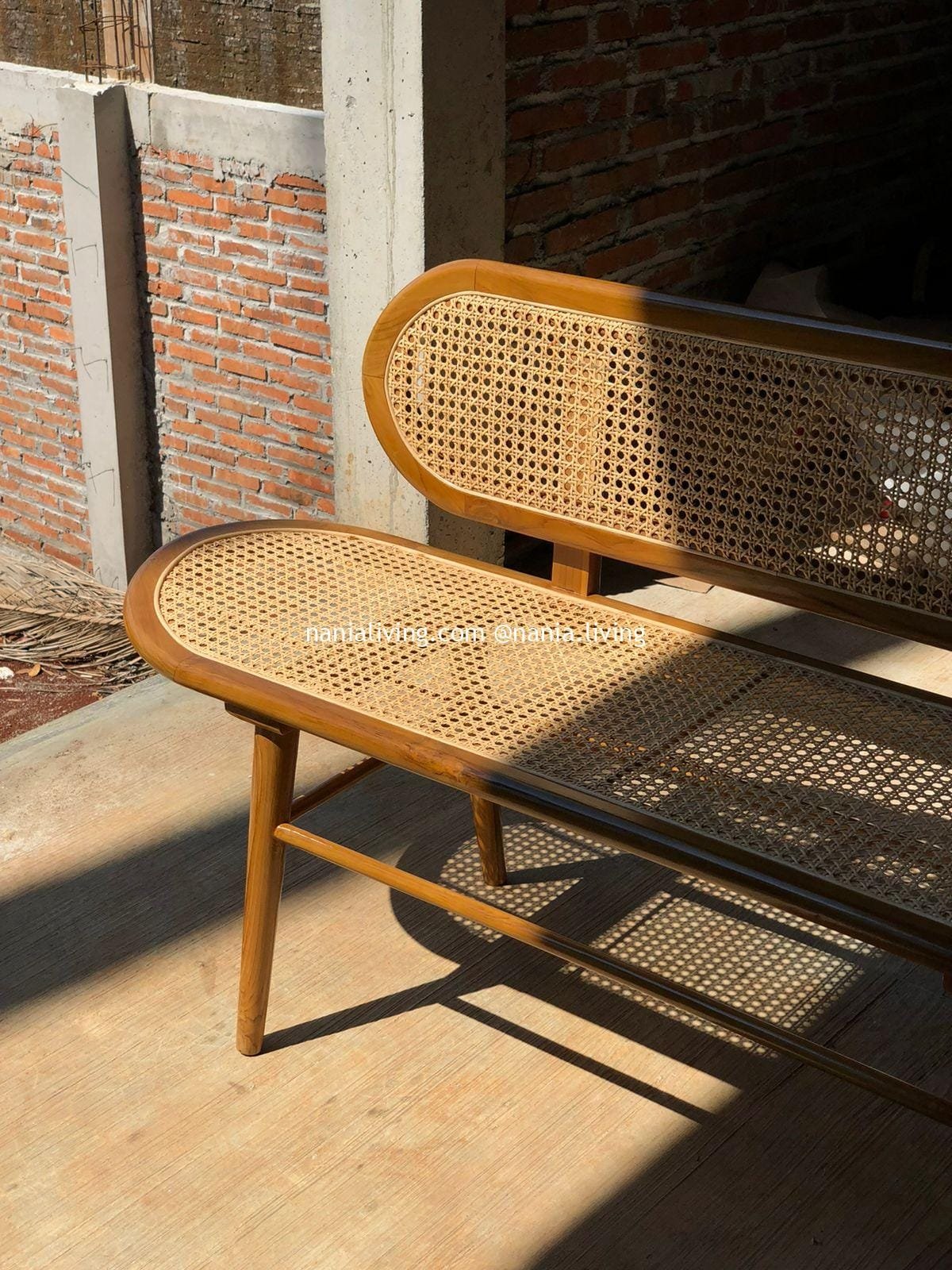 nania-adj (3) Harbour Original Rattan Bench with Rattan Backrest