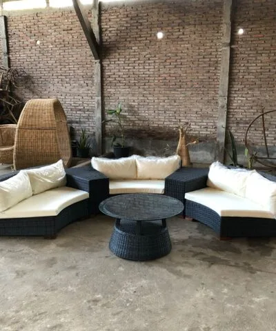 Bay Half Circle Synthetic Rattan Guest Chair Set with Cushion