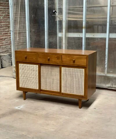 Mildura Teak Wood Sideboard Rattan Combination With 3 Drawers