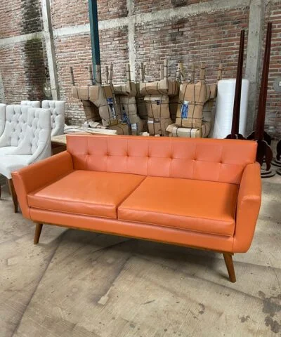 Warrnambool Teak Wood Guest Sofa With Orange Cushion