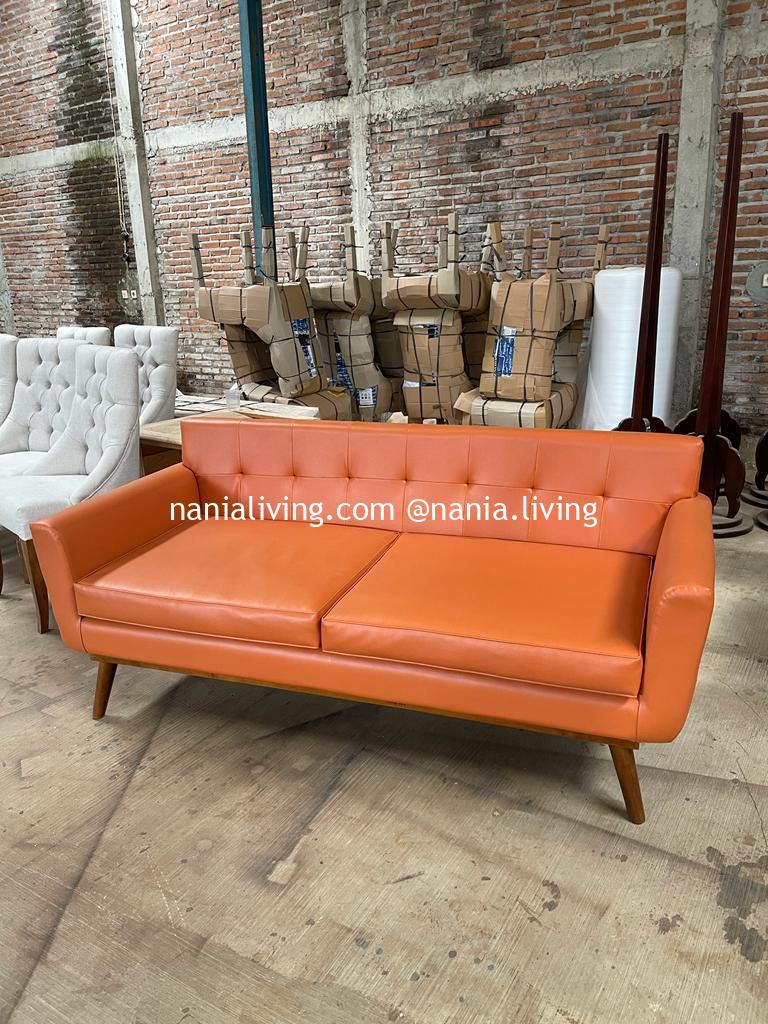 Warrnambool Teak Wood Guest Sofa With Orange Cushion