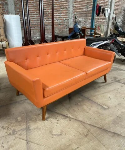 Warrnambool Teak Wood Guest Sofa With Orange Cushion