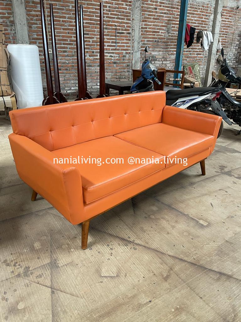 Warrnambool Teak Wood Guest Sofa With Orange Cushion