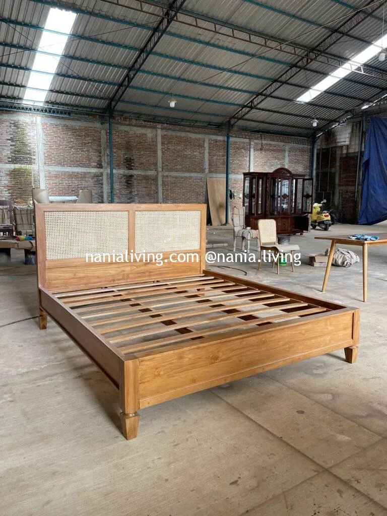 Goulburn Teak Wood Bed with Rattan Combination