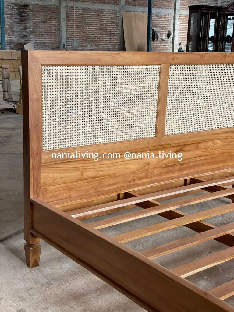Goulburn Teak Wood Bed with Rattan Combination
