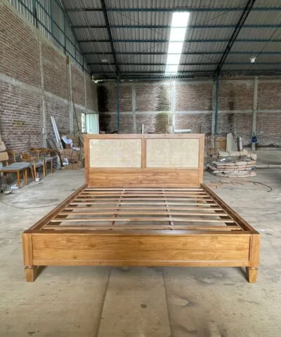 Goulburn Teak Wood Bed with Rattan Combination