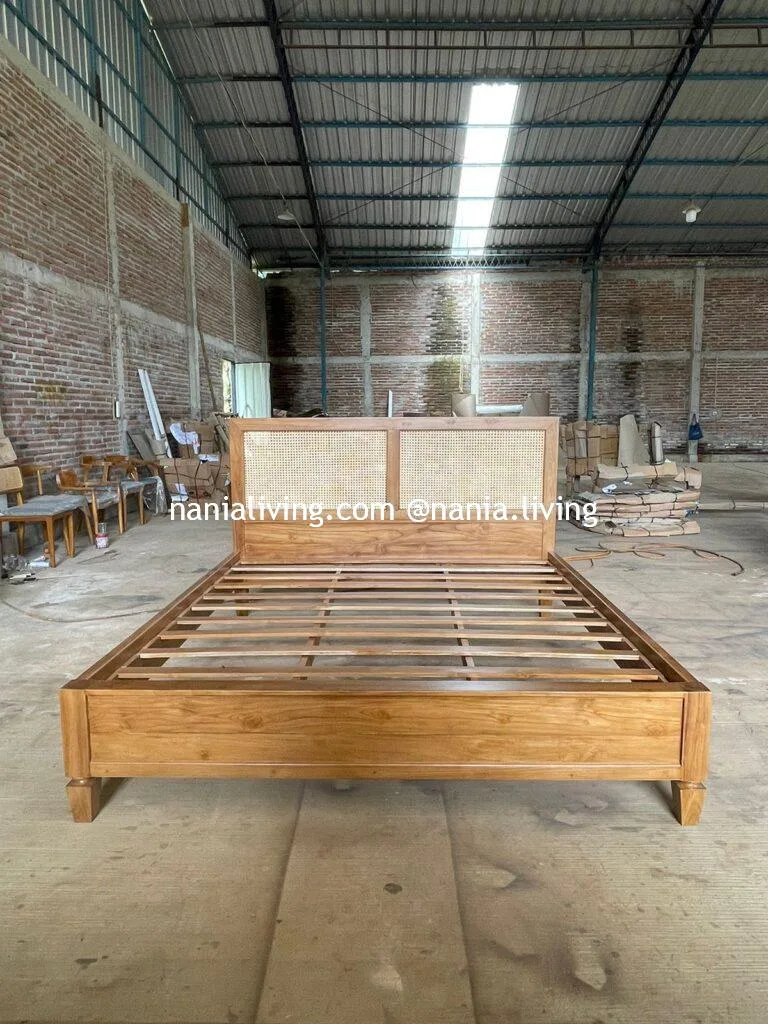 Goulburn Teak Wood Bed with Rattan Combination