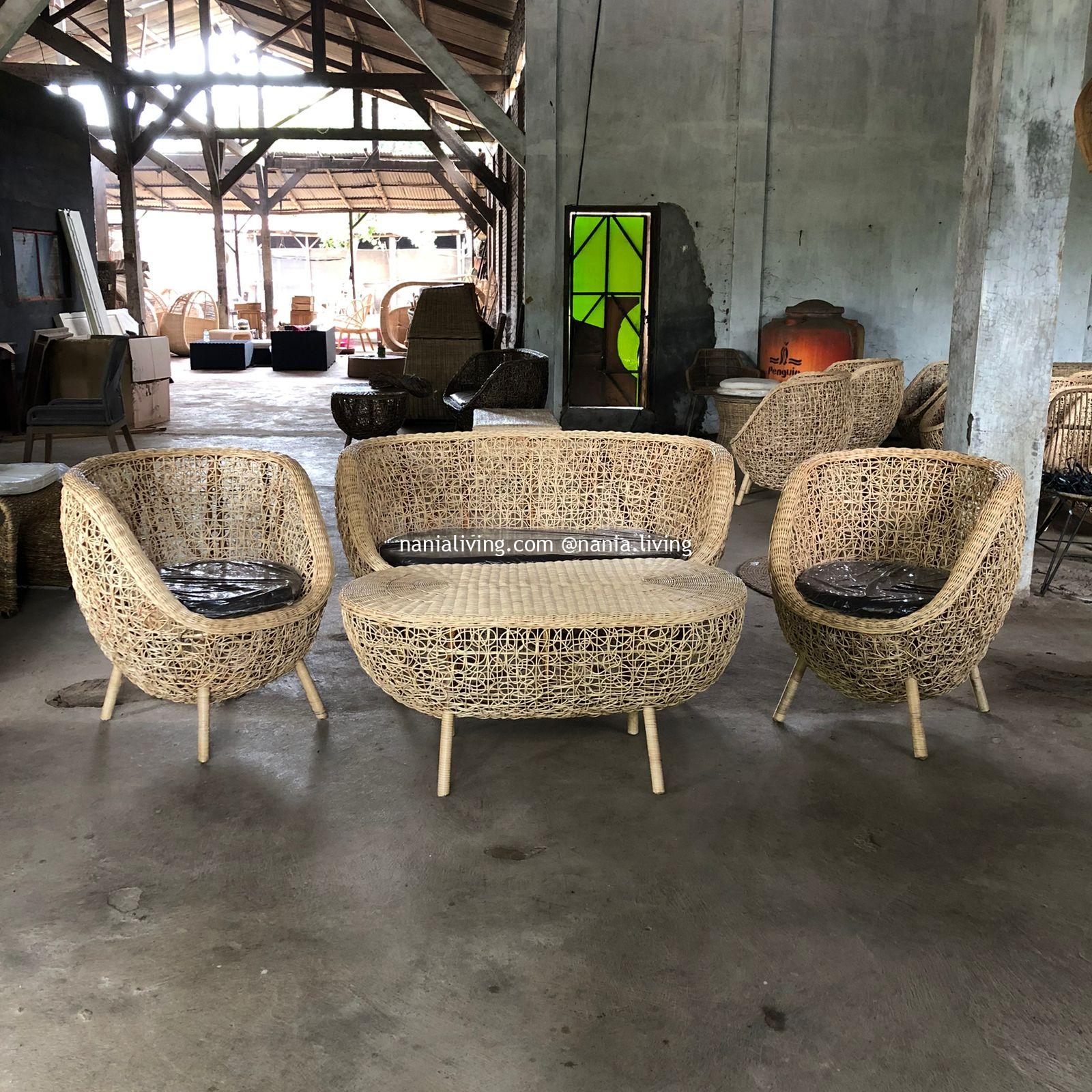 Hedland Rattan Wicker Living Chair Set With Rattan Table