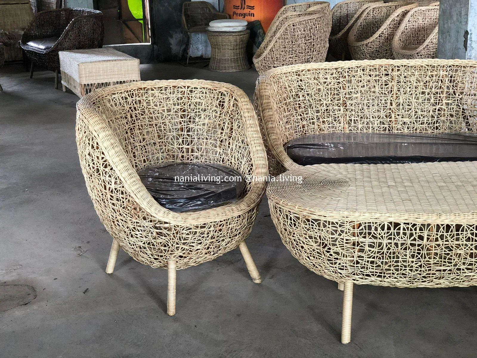 Hedland Rattan Wicker Living Chair Set With Rattan Table