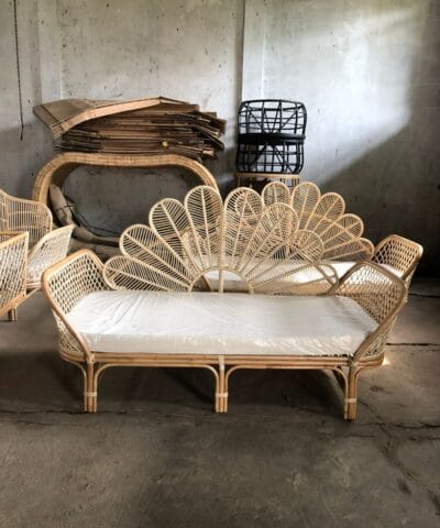 Bairnsdale Original Rattan Sofa with Peacock Motif Backrest