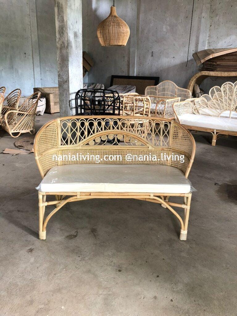 Sale Natural Genuine Rattan Stool With White Cushion