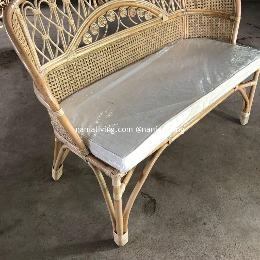 Sale Natural Genuine Rattan Stool With White Cushion