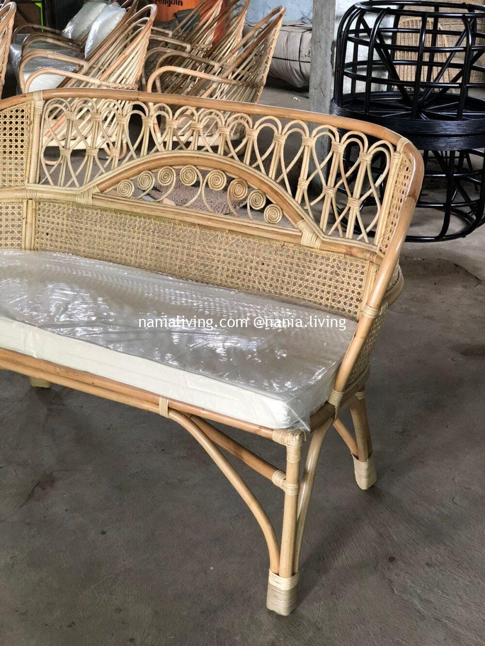 Sale Natural Genuine Rattan Stool With White Cushion