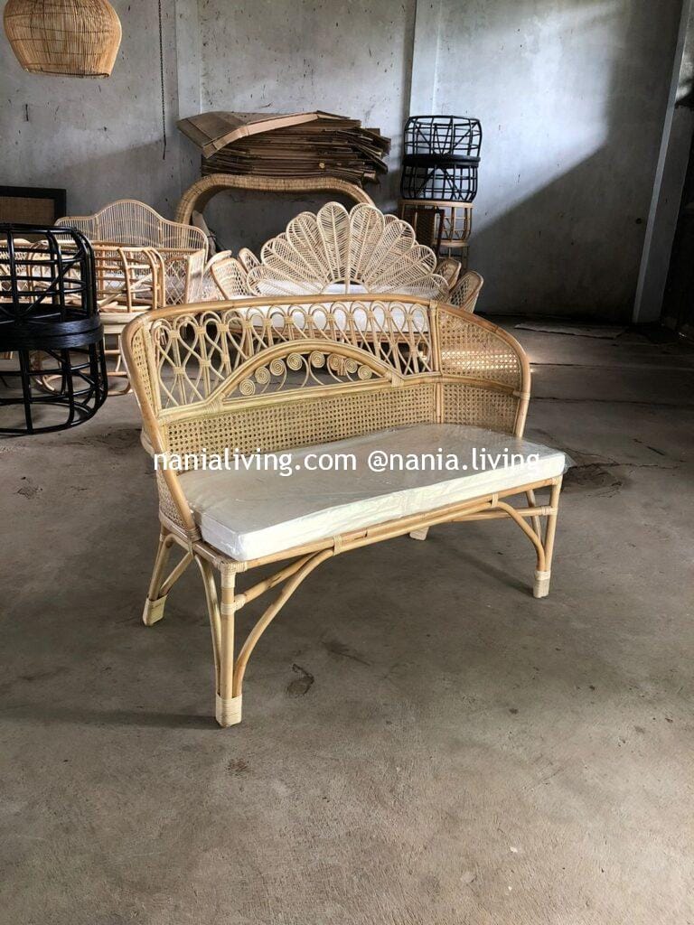 Sale Natural Genuine Rattan Stool With White Cushion