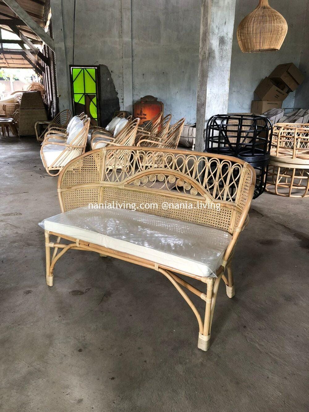 Sale Natural Genuine Rattan Stool With White Cushion