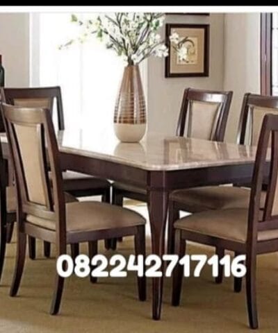 Exeter Minimalist Dining Table Teak Marble Table Top