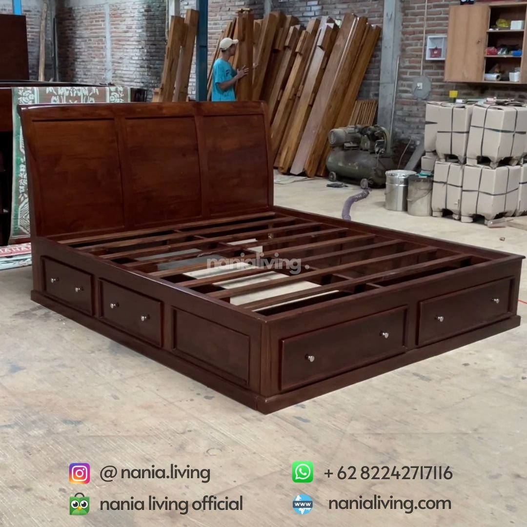 Minimalist Teak Wood Bed With 4 Drawers 3 nanialiving