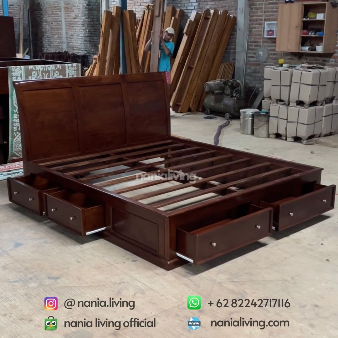 Minimalist Teak Wood Bed With 4 Drawers 6 cv nania bintang utama