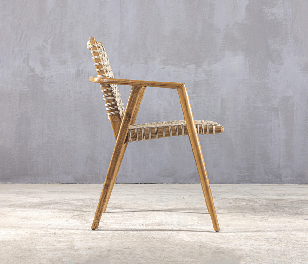 Teak Wood Lounge Chair with Rope Webbing