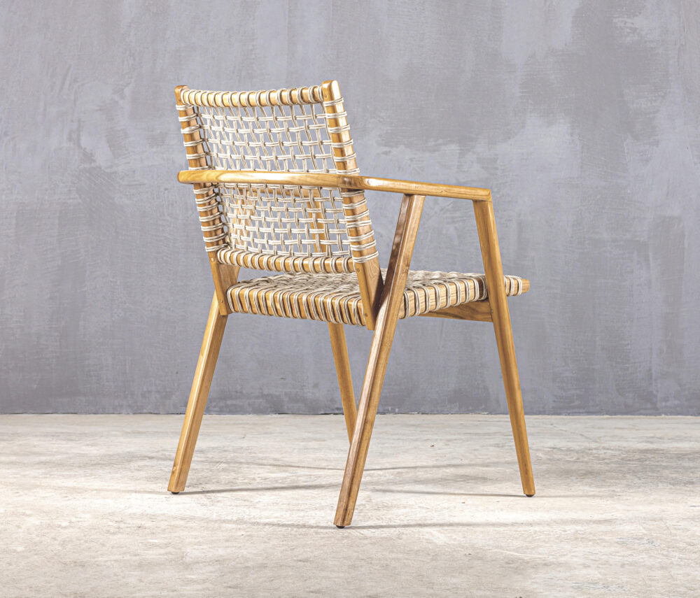 Teak Wood Lounge Chair with Rope Webbing