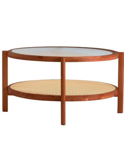 Alicante Circular Teak Glass Rattan Double Layer Coffee Table