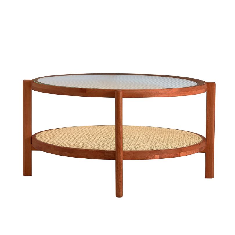 Alicante Circular Teak Glass Rattan Double Layer Coffee Table