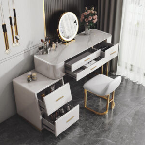 Terrassa Modern White Dressing Table Set with LED & 5 Drawers