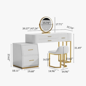 Terrassa Modern White Dressing Table Set with LED & 5 Drawers