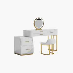 Terrassa Modern White Dressing Table Set with LED & 5 Drawers