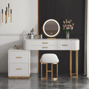 Terrassa Modern White Dressing Table Set with LED & 5 Drawers