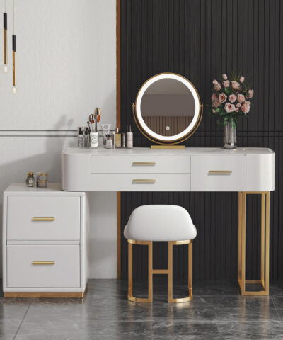 Terrassa Modern White Dressing Table Set with LED & 5 Drawers