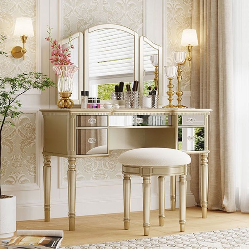 Gijon Gold Triple Mirror Dressing Table with Mirror