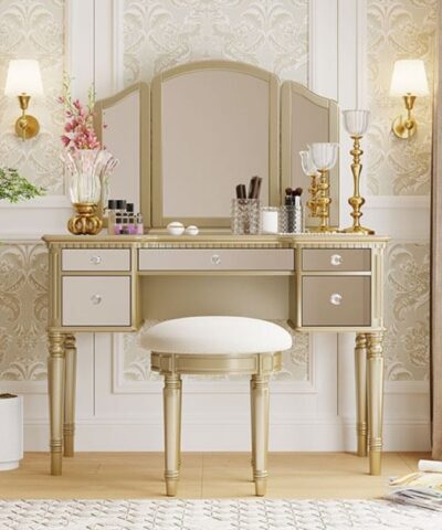 Gijon Gold Triple Mirror Dressing Table with Mirror