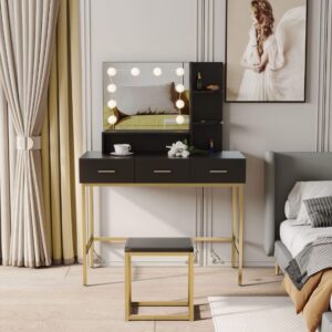 Hospitalet Black Dressing Table with LED Mirror and 3 Drawers