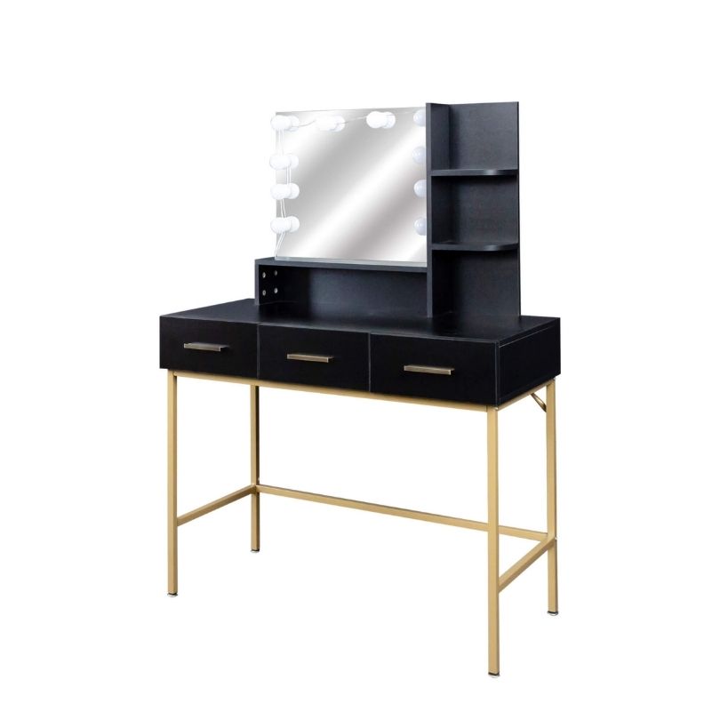 Hospitalet Black Dressing Table with LED Mirror and 3 Drawers