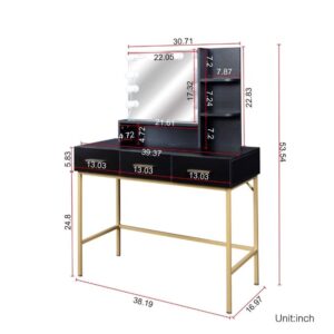 Hospitalet Black Dressing Table with LED Mirror and 3 Drawers