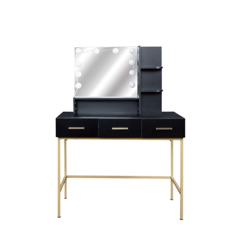 Hospitalet Black Dressing Table with LED Mirror and 3 Drawers