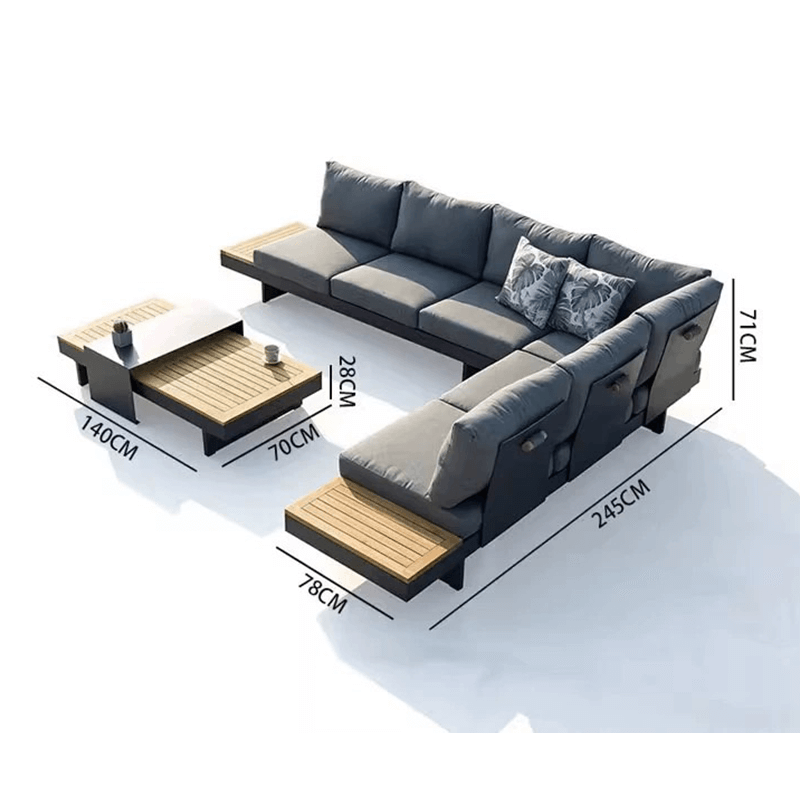 Palma Modern L-Shape Teak Wood Outdoor Sofa Set