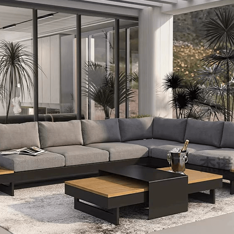 Palma Modern L-Shape Teak Wood Outdoor Sofa Set