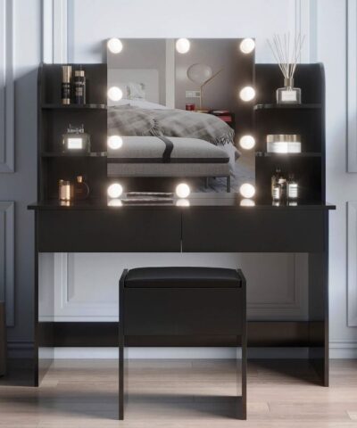 Vitoria Black Dressing Table with 10 Lights and 2 Drawers