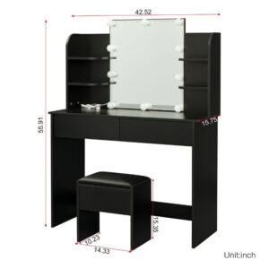 Vitoria Black Dressing Table with 10 Lights and 2 Drawers