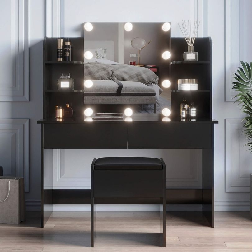 Vitoria Black Dressing Table with 10 Lights and 2 Drawers